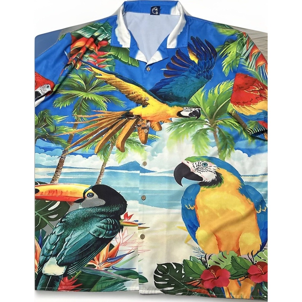 Mens Hardaddy Hawaiian Shirt Blue & Gold Macaw Ocean Beach Bird Sz 3XL CLEAN - Picture 5 of 7